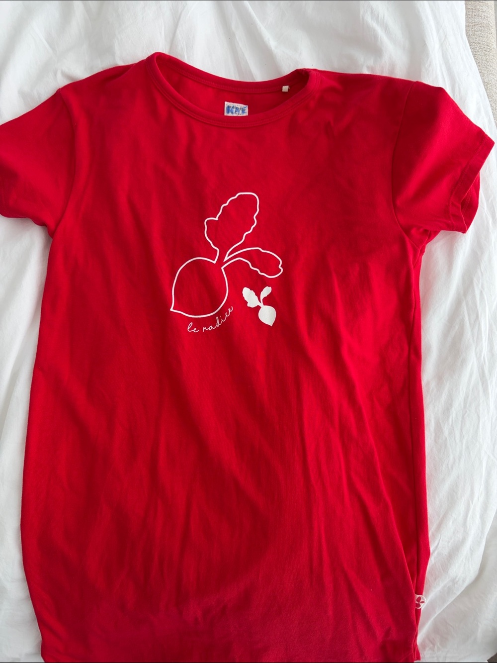 Kids Red Graphic Tee Dress with White Beet Illustration